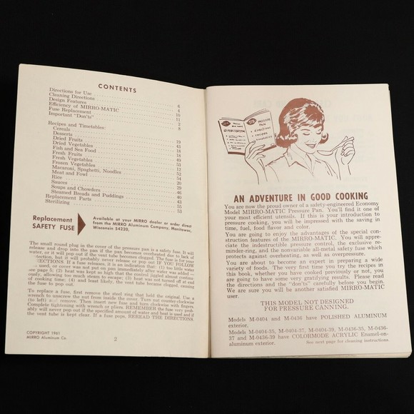 Mirro Matic Vintage 1961 Speed Pressure Cooker Instruction Recipe Manual Booklet - Picture 3 of 7